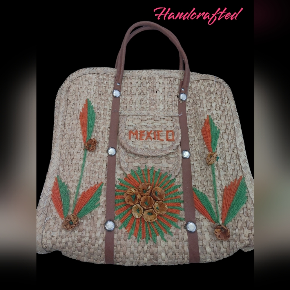 Handcrafted Mexico wicker tote bag huge